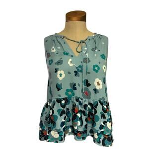 ANN TAYLOR LOFT NWT‎ XS Top Floral Blue V-Neck, Peplum, MSRP $54.50, Sleeveless